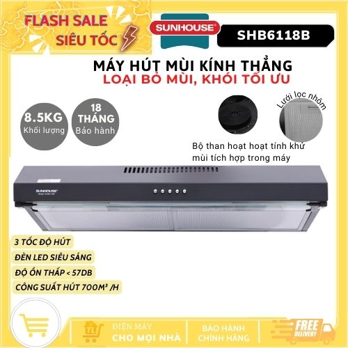 Máy hút mùi vỏ sơn sunhouse shb6118b - hàng chính hãng