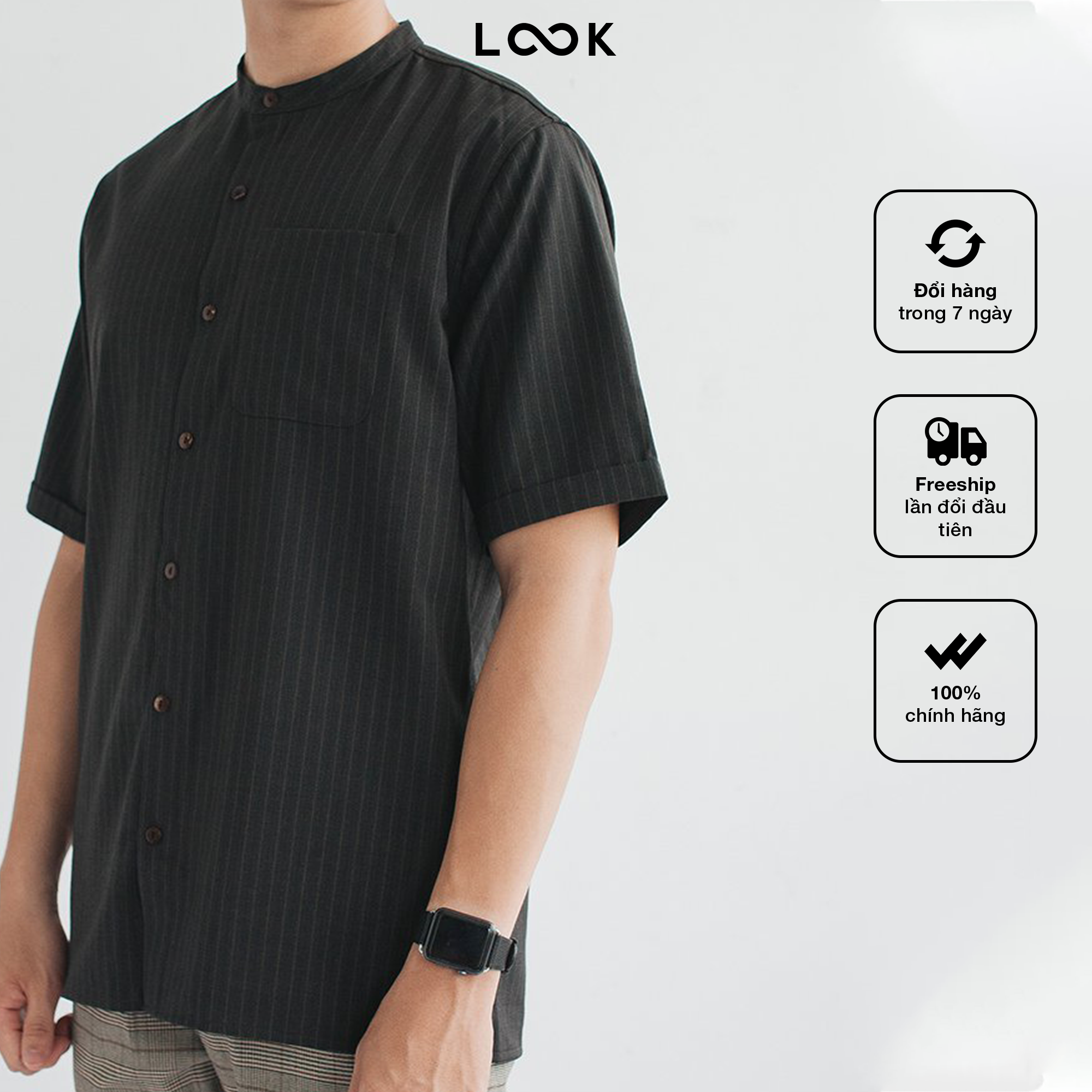 Áo sơ mi nam cổ tàu look logan shirt