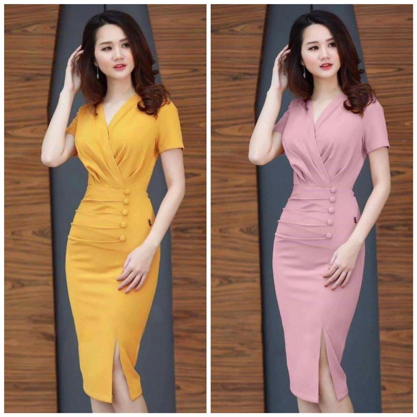 Đầm Body Cổ V Quyến Rũ Thanh Lịch Vải Umi Sợi Tơ Sống Thời Trang HARI