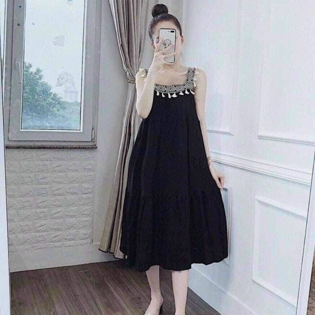 Váy bầu mùa hè - đầm bầu 2 dây dáng suông  freesize tới 70kg