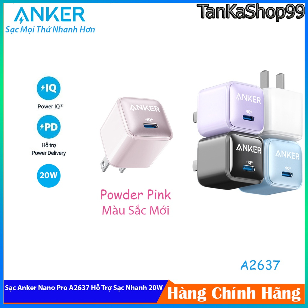 Củ Sạc Anker Nano Pro 20W A2637, 1 cổng Type C Hỗ Trợ Sạc Nhanh 20W PD QC Cho iPhone, Androi