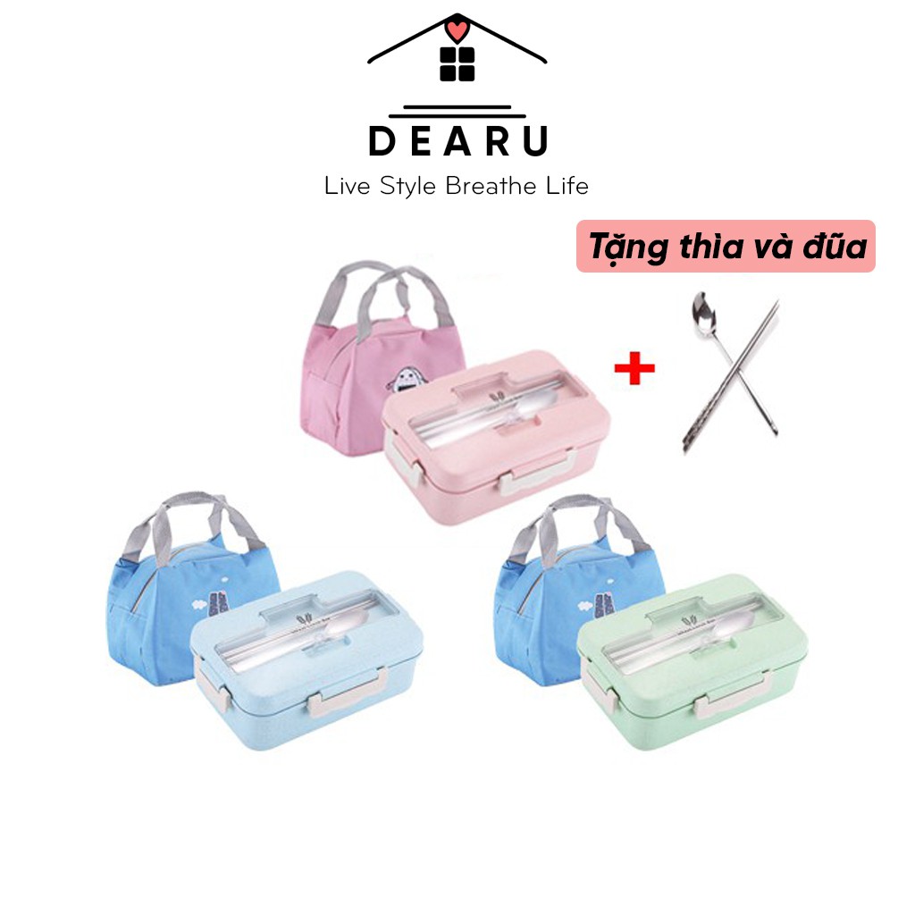 Hộp đựng cơm văn phòng, Hộp cơm trưa, Hộp đựng thức ăn, Bao gồm cả túi và muỗng nĩa
