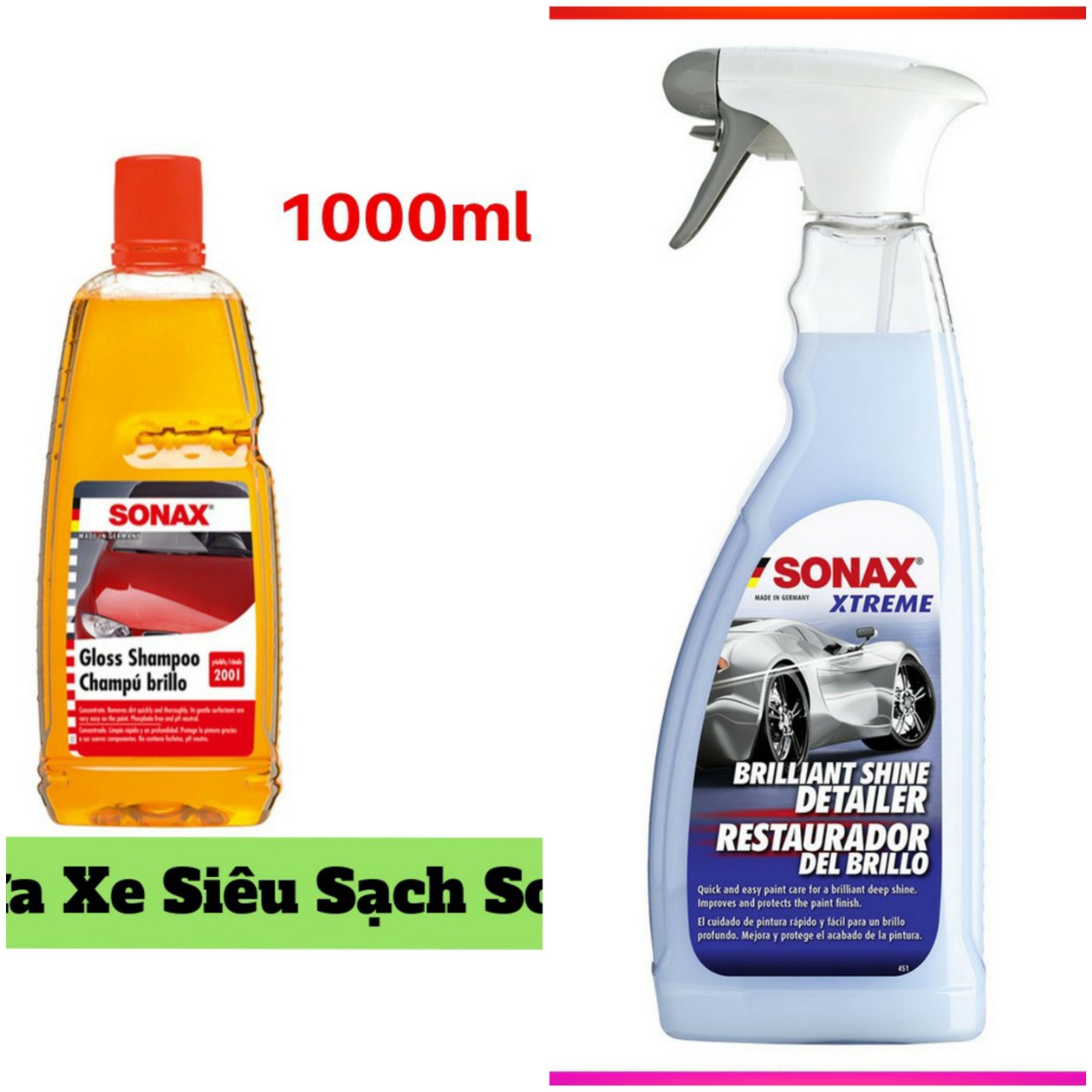 Combo Nước Rửa Xe Đậm Đặc Sonax Gloss Shampoo (1000ml) + Chai Xịt Làm Bóng Sơn Nhanh Rực Rỡ Màu Sơn Sonax Xtreme (750ml)