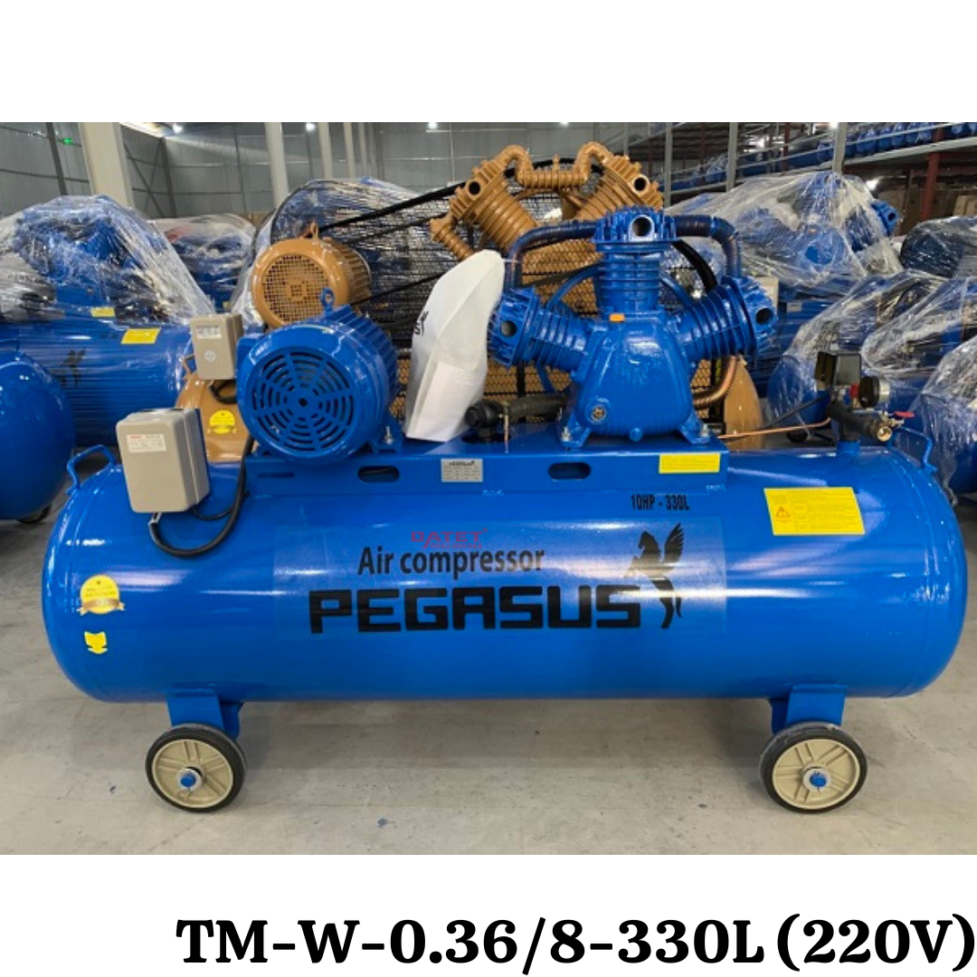 Máy nén khí dây đai Pegasus 4Hp, áp 8 kí, 330 lít TM-W-0.36/8-330L (220V). Bảo hành chính hãng lên đến 12 tháng