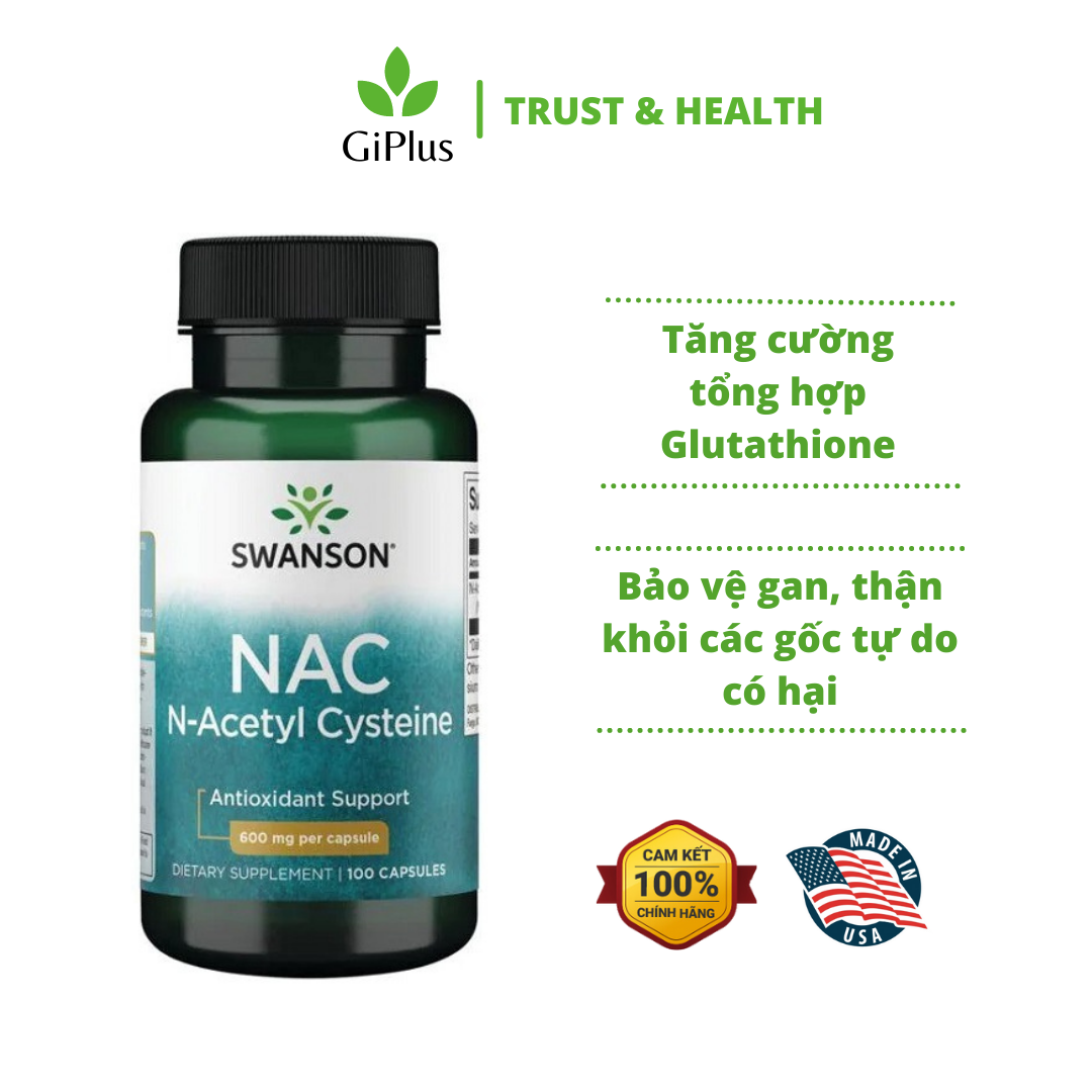 Viên Uống Swanson NAC N- Acetyl Cysteine Hỗ Trợ Sức Khỏe Gan, Chống Oxy Hóa