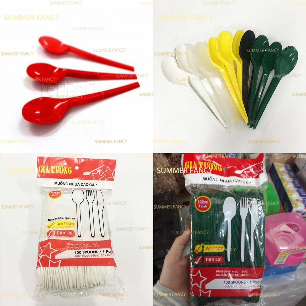 100 muỗng nhựa dùng 1 lần 15cm ăn xôi chè, bánh, súp tiện lợi - plastic spoon gt