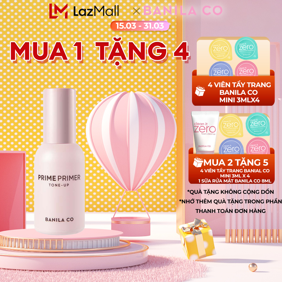 Kem Lót BANILA CO PRIME PRIMER TONE-UP 30ml Nâng Tông