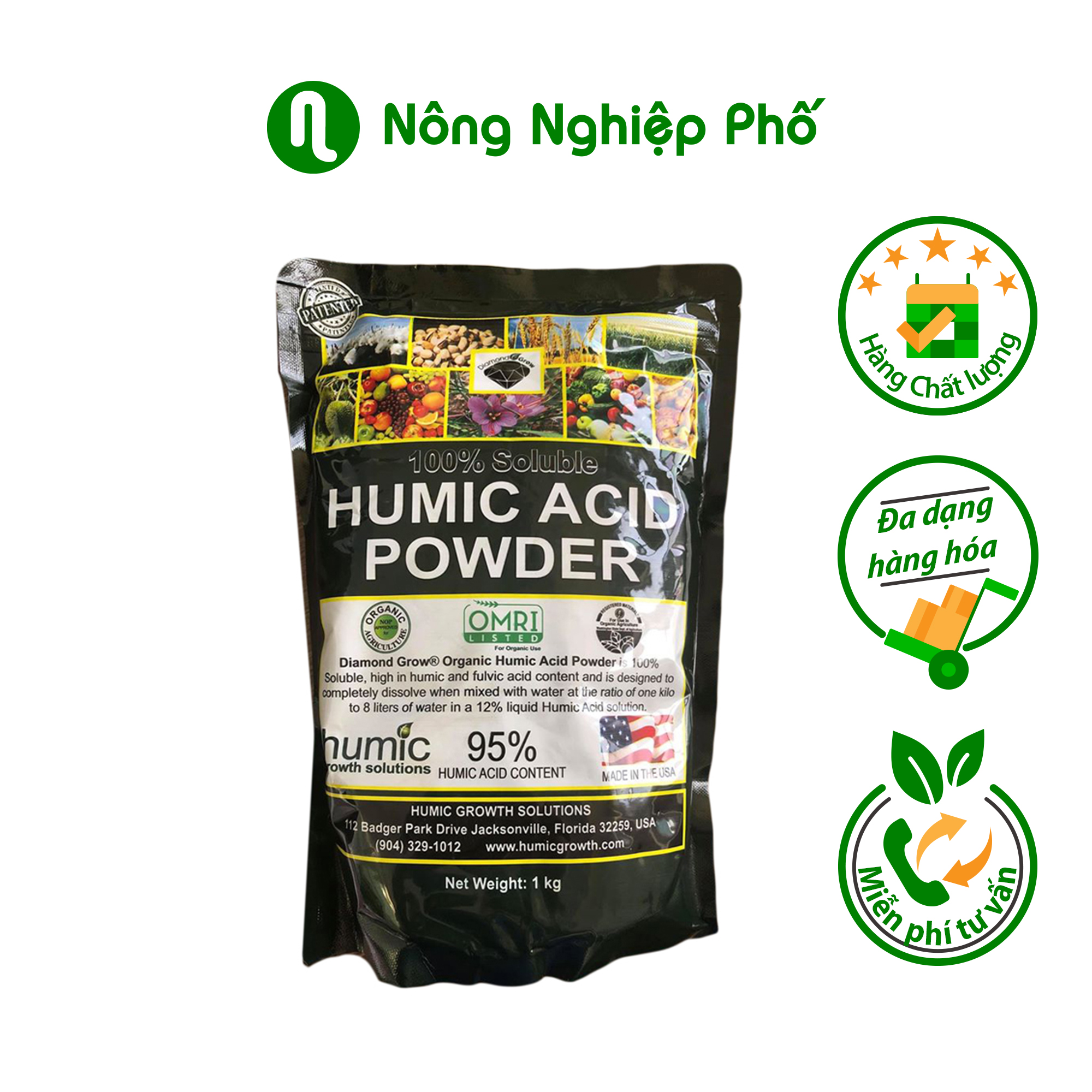Phân bón sinh học Humic Acid Powder dạng bột nhập khẩu Mỹ - Gói 1kg - Nông Nghiệp Phố
