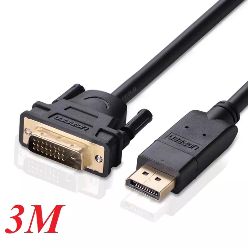 Ugreen 10222 3m màu đen cáp chuyển đổi dp sang dvi 24+1 hỗ trợ độ phân giải 1920x1201 dp103