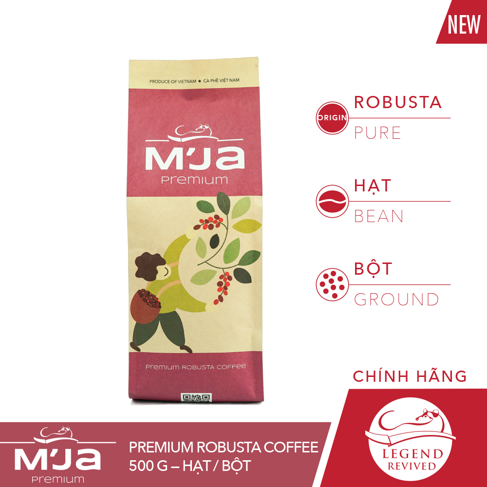 Cà phê đặc sản m'ja 100% robusta 500g - vị đắng đậm, hương cacao, hậu ngọt béo