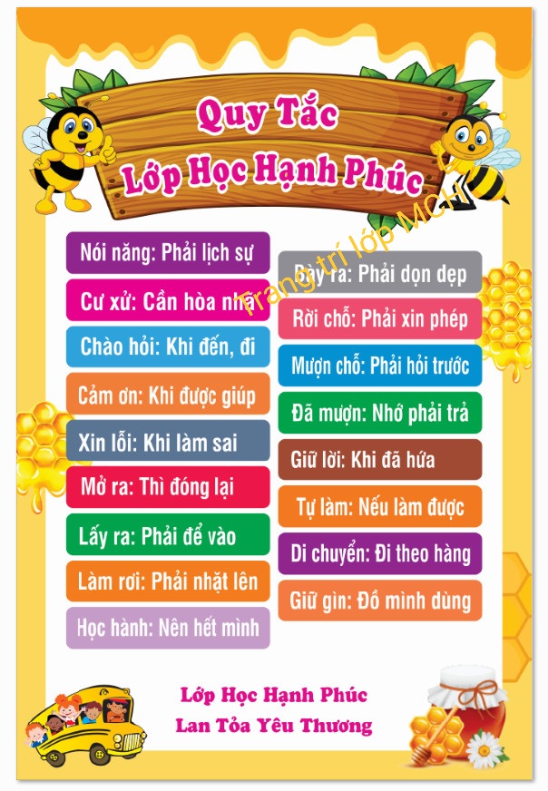 Quy tắc lớp học hạnh phúc. bạt kích thước 80 x 120cm
