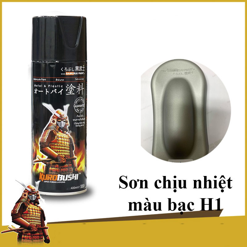 H1 _ Chai sơn xịt sơn xe máy Samurai H1 300m Chịu nhiệt màu bạc sơn pô chống cháy cực tốt