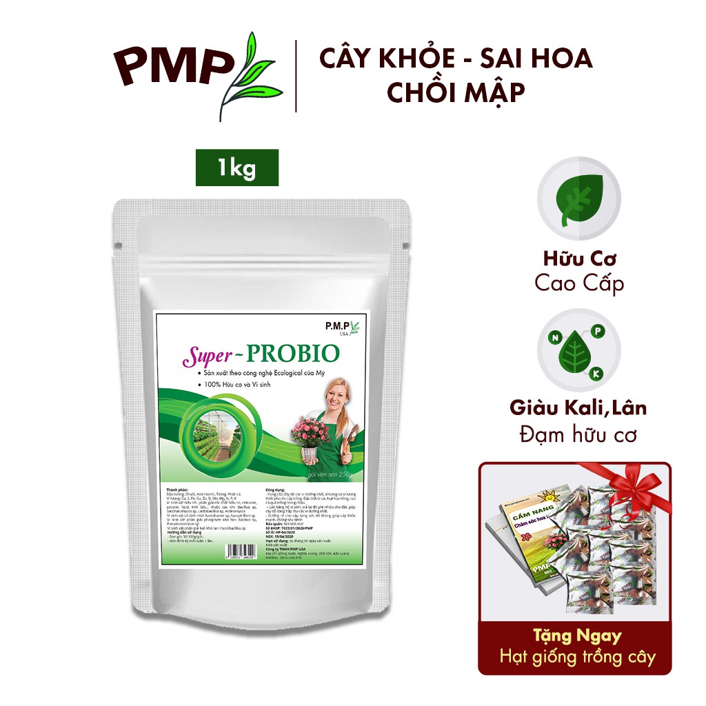 Phân Bón Hữu Cơ Vi Sinh Super Probio PMP Dạng Viên Nén, Chuyên Dụng Cho Hoa Hồng, Rau Củ Quả 1Kg