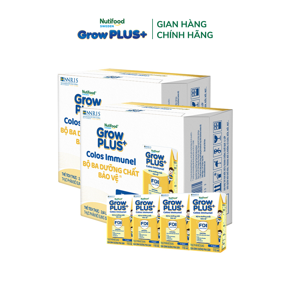 Combo 2 Thùng 24 Hộp Sữa Bột Pha Sẵn Nutifood Sweden GrowPLUS+ Sữa Non Immunel hộp 110 ml (Bao bì tuỳ lô hàng)