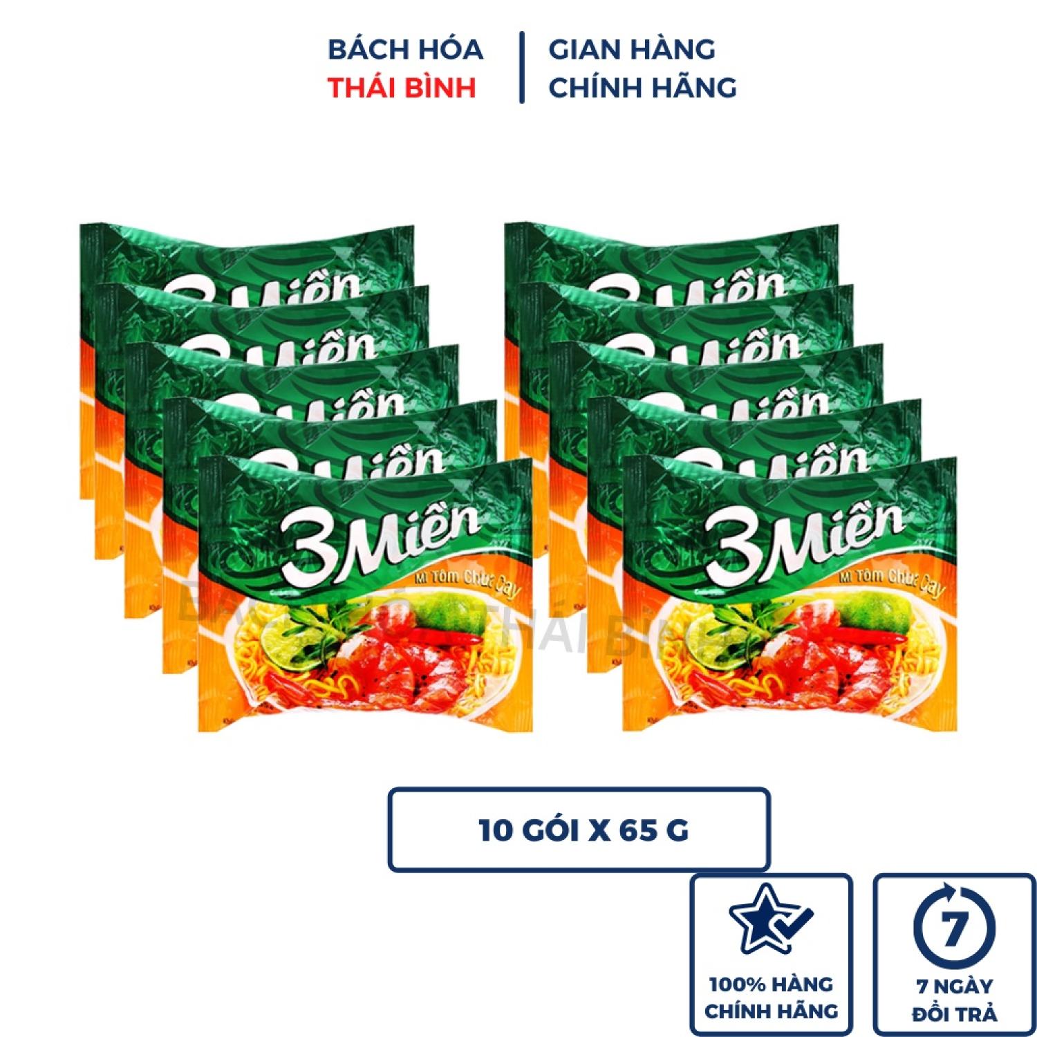 10 gói Mì tôm 3 miền vị tôm chua caʏ