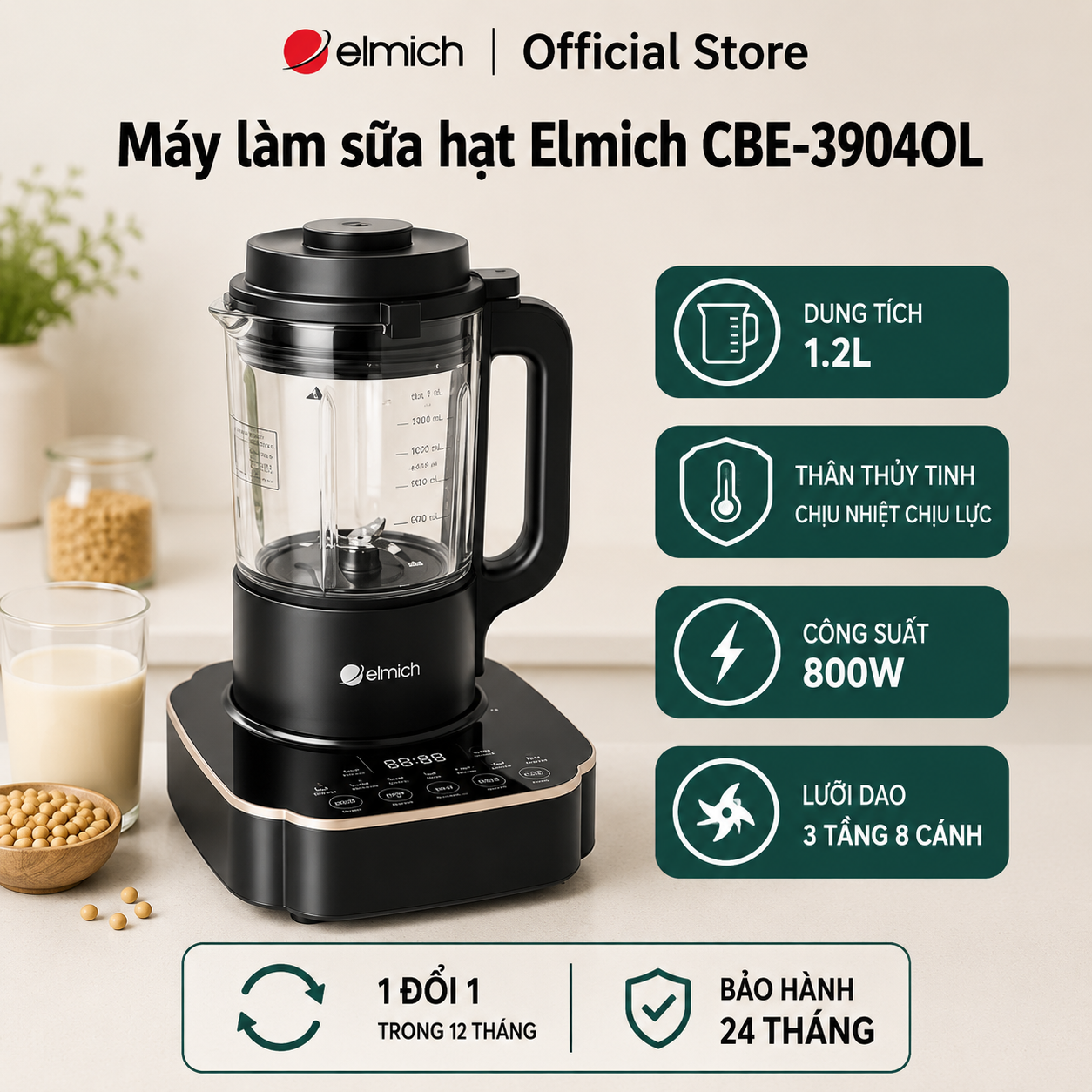 (Chỉ 25-29.07)Máy làm sữa hạt Elmich CBE 3904OL