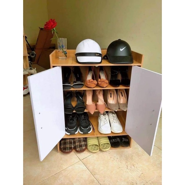 Tủ giày gỗ 2 ngăn cánh trắng đa năng