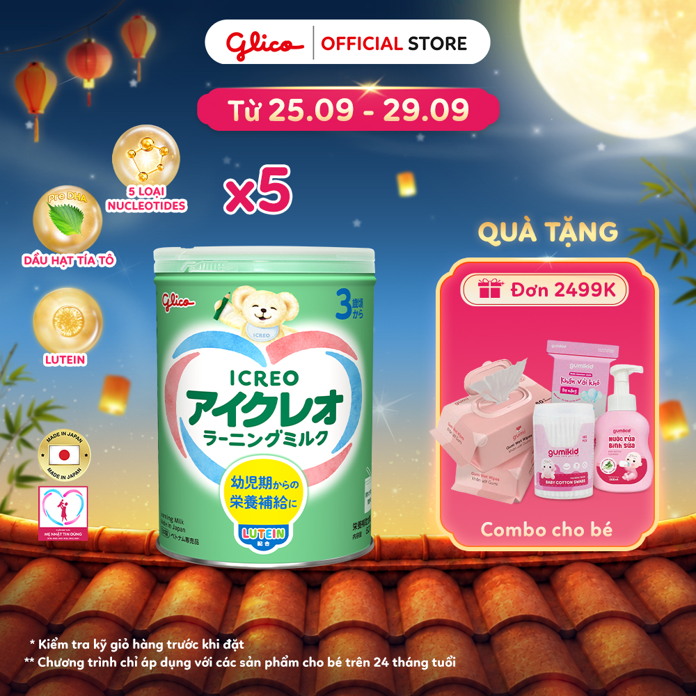 (ICREO SỐ 3) Combo 5 Lon Thực Phẩm Bổ Sung Sữa Dinh Dưỡng GLICO ICREO LEARNING MILK cho bé từ 3 tuổi trở lên (Số 3 - 5Lon x 820g/Lon)