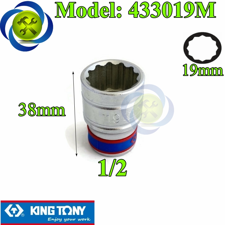 Tuýp 19mm 1/2 kingtony 433019m 12 cạnh màu trắng dài 38mm