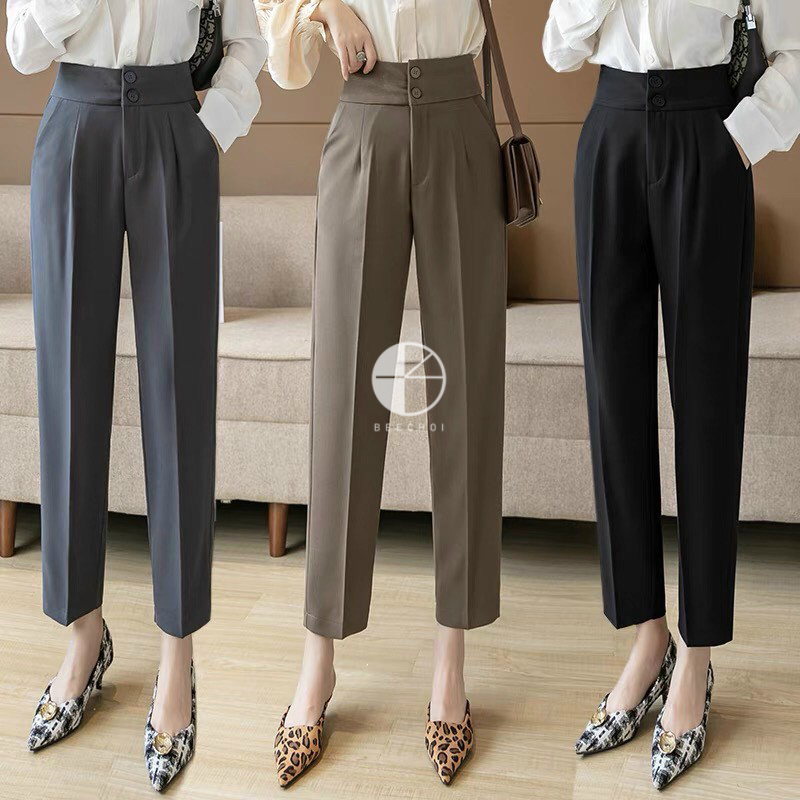 Quần Baggy công sở cạp cao 2 tầng khuy BG68