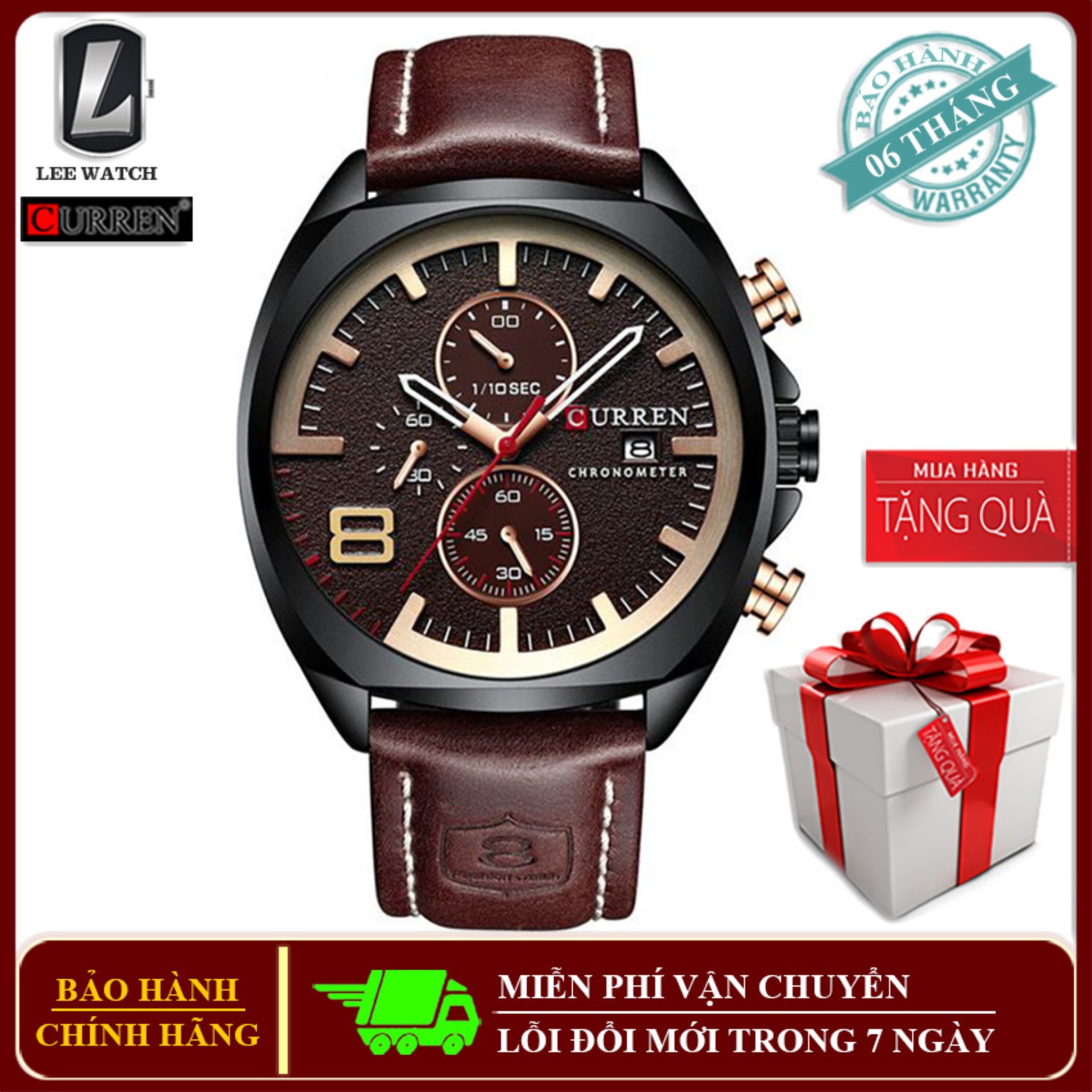 Đồng Hồ Nam Curren 8324 Quartz Dây Da Cao Cấp, Chống Nước, Đồng hồ doanh nhân đeo tay có lịch tháng, tất cả kim đều hoạt động mượt mà + Tặng kèm vòng tay tỳ hưu [Lee Watch]