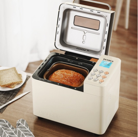 Máy làm bánh mì tự động petrus pe8855gr có khay rắc hạt. có decal tiếng việt