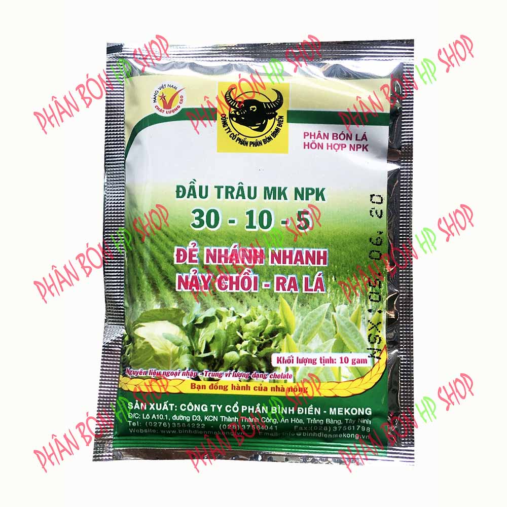 Phân Bón Lá Hỗn Hợp NPK Đầu Trâu 30-10-5 (Gói 10g) - Kích Thích Cây Ra Rể Đẻ nhánh nhanh Nảy chồi - Ra Lá.