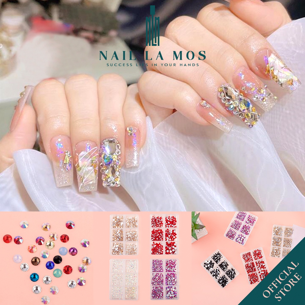 Khay đá chân bằng mix size tiện lợi đính móng nghệ thuật – Set đá chân keo bám móng chắc chắn