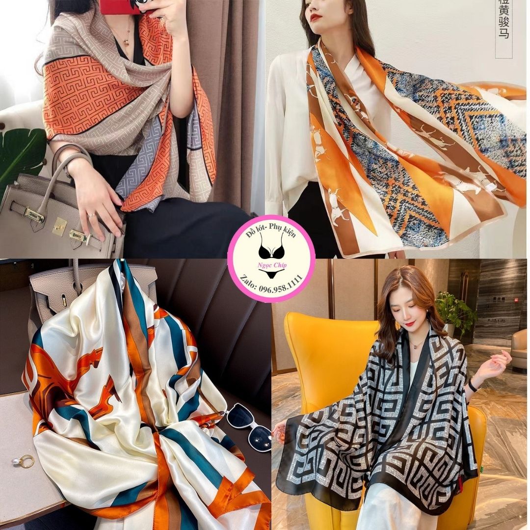 Khăn lụa dài choàng cổ nữ công sở- Khăn quàng cổ 90x180 satin cao cấp mẫu mới hottrend