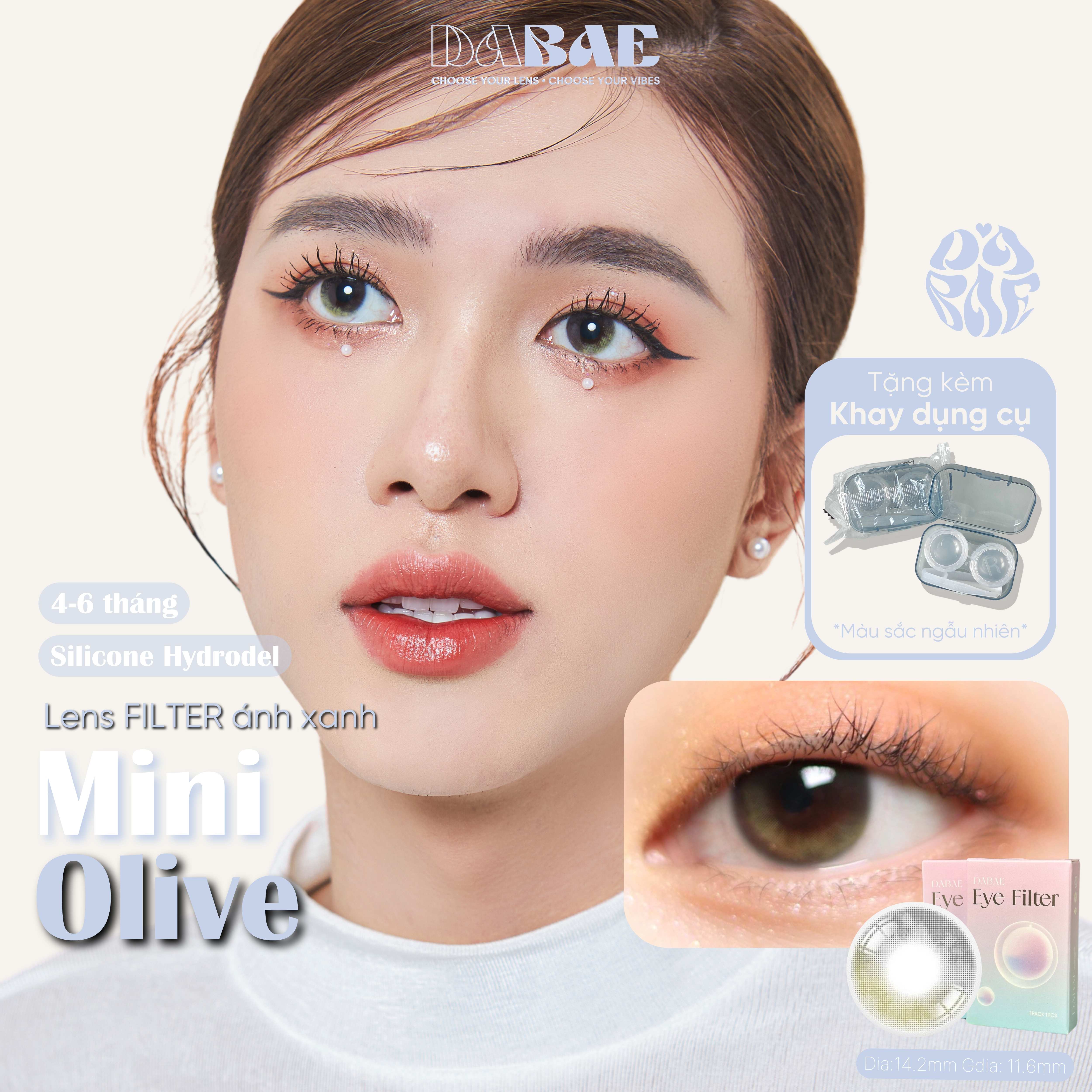 Lens cận Hanoian Mini Olive kính áp tròng hiệu ứng filter tự nhiên Hàn Quốc hãng DABAE