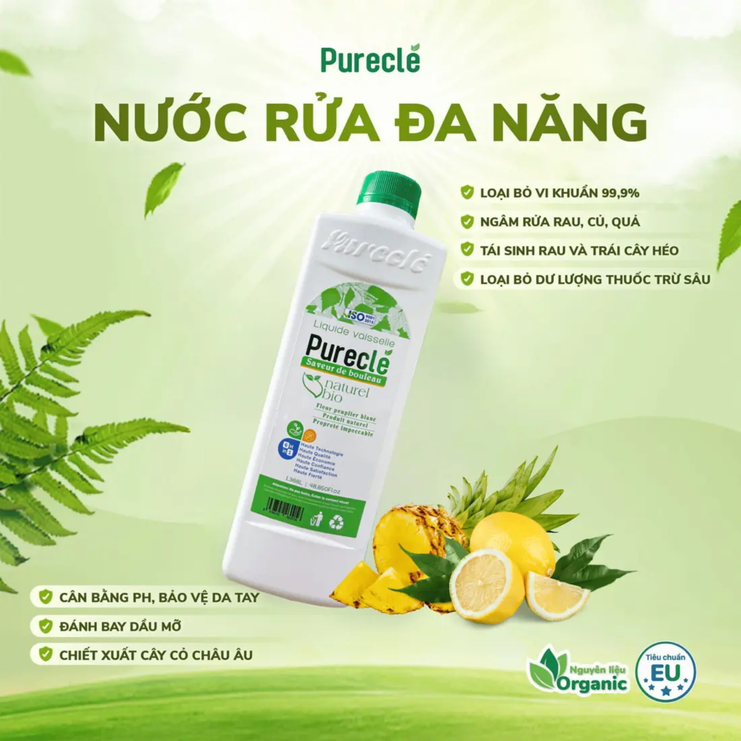 Nước rửa chén đa năng Pureclé 1L38