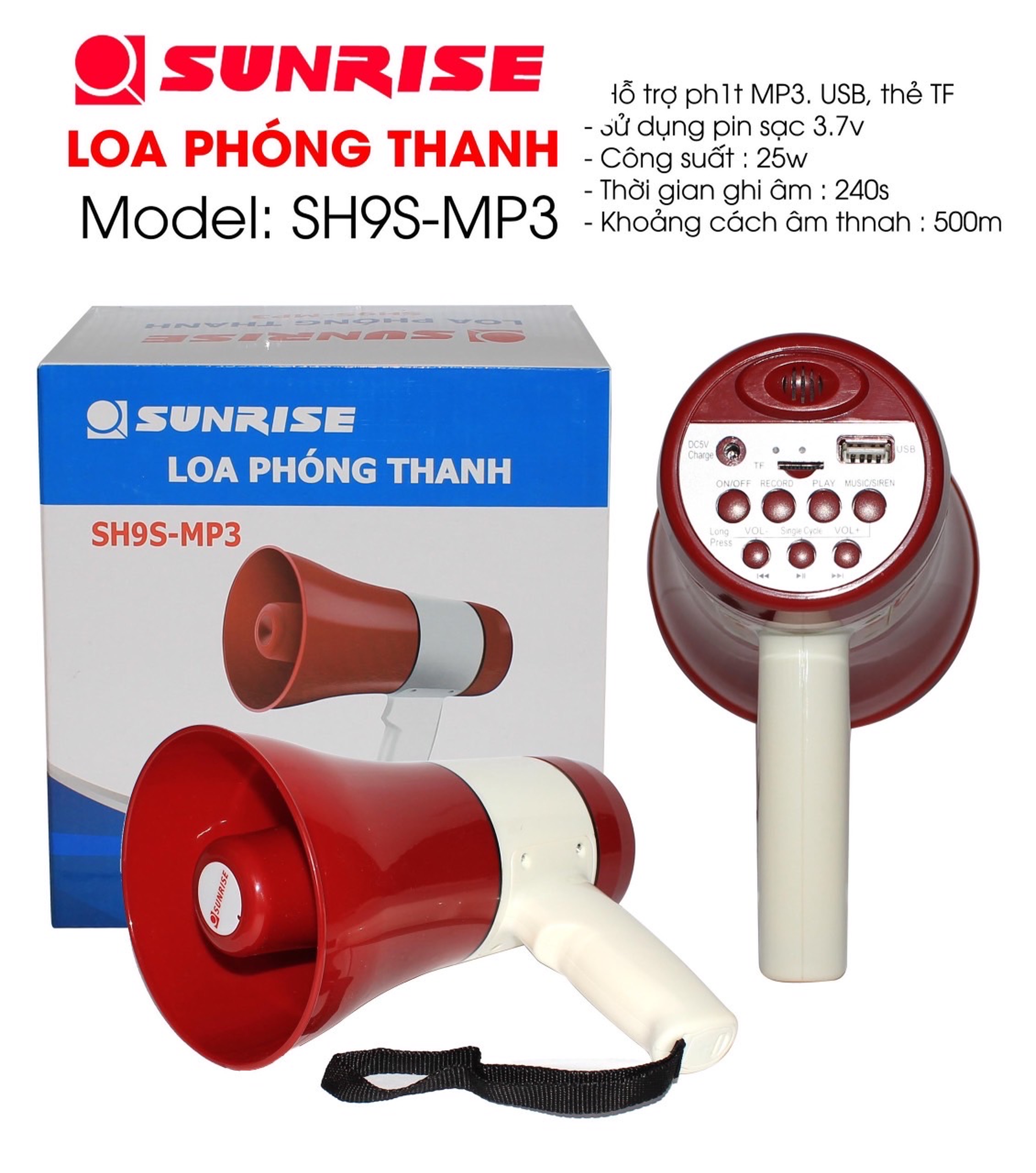 Loa phóng thanh cao cấp sunrise sh9s-mp3