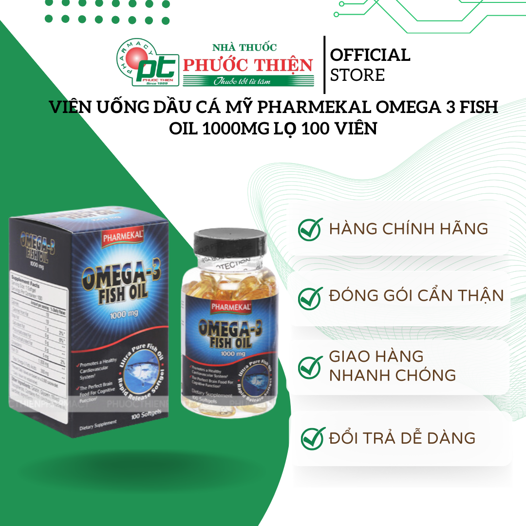 Viên uống dầu cá mỹ pharmekal omega 3 fish oil 1000mg lọ 100 viên