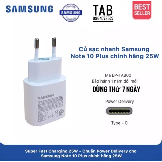Củ sạc nhanh samsung 25w pd bóc máy s10 5g - bảo hành 12t