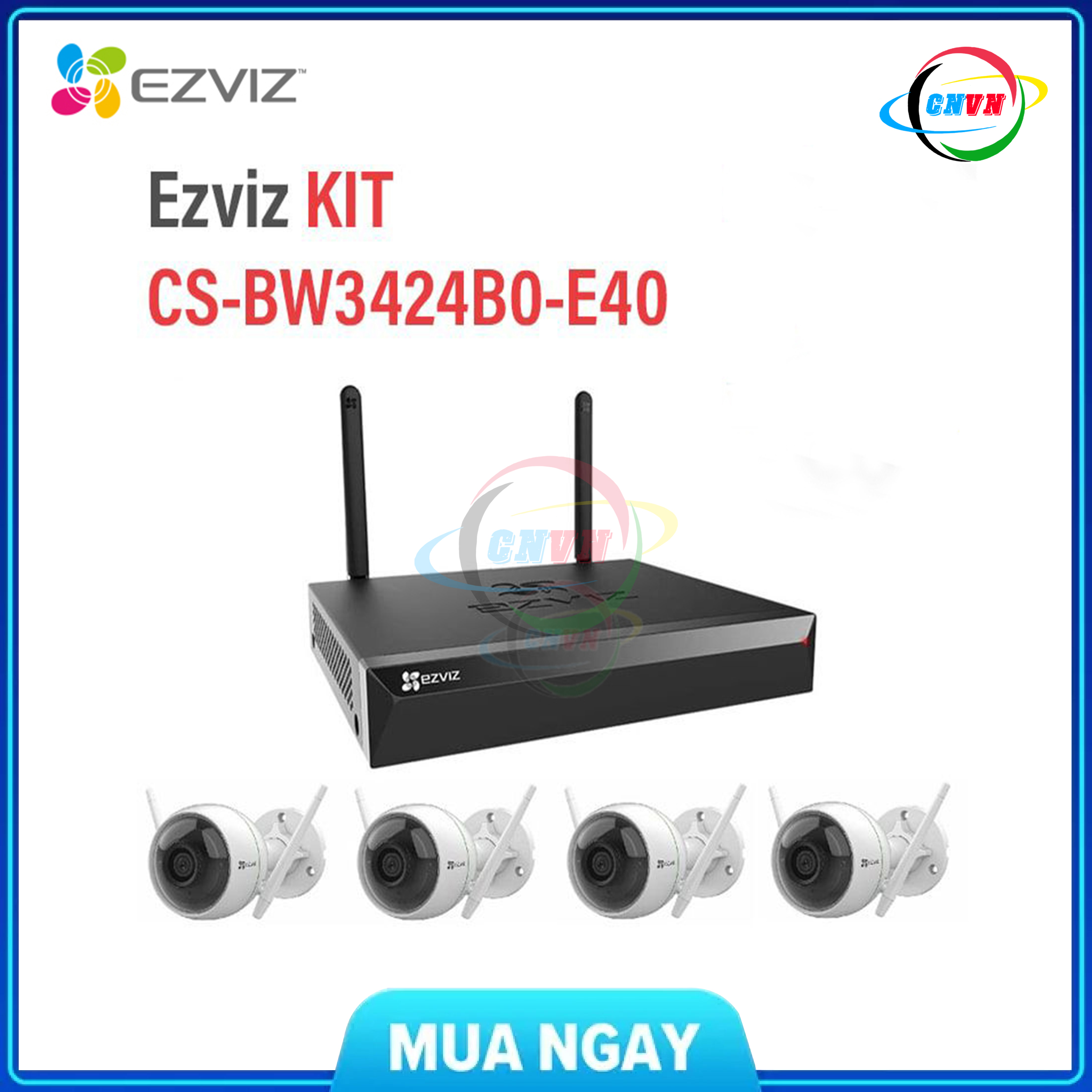 Bộ kit camera ip ezviz cs-c3wn 2mp 4 camera, đầu ghi cs-x5s-4w 4 kênh - cs-bw3424b0-e40 - kèm hdd wd - công nghệ việt nam