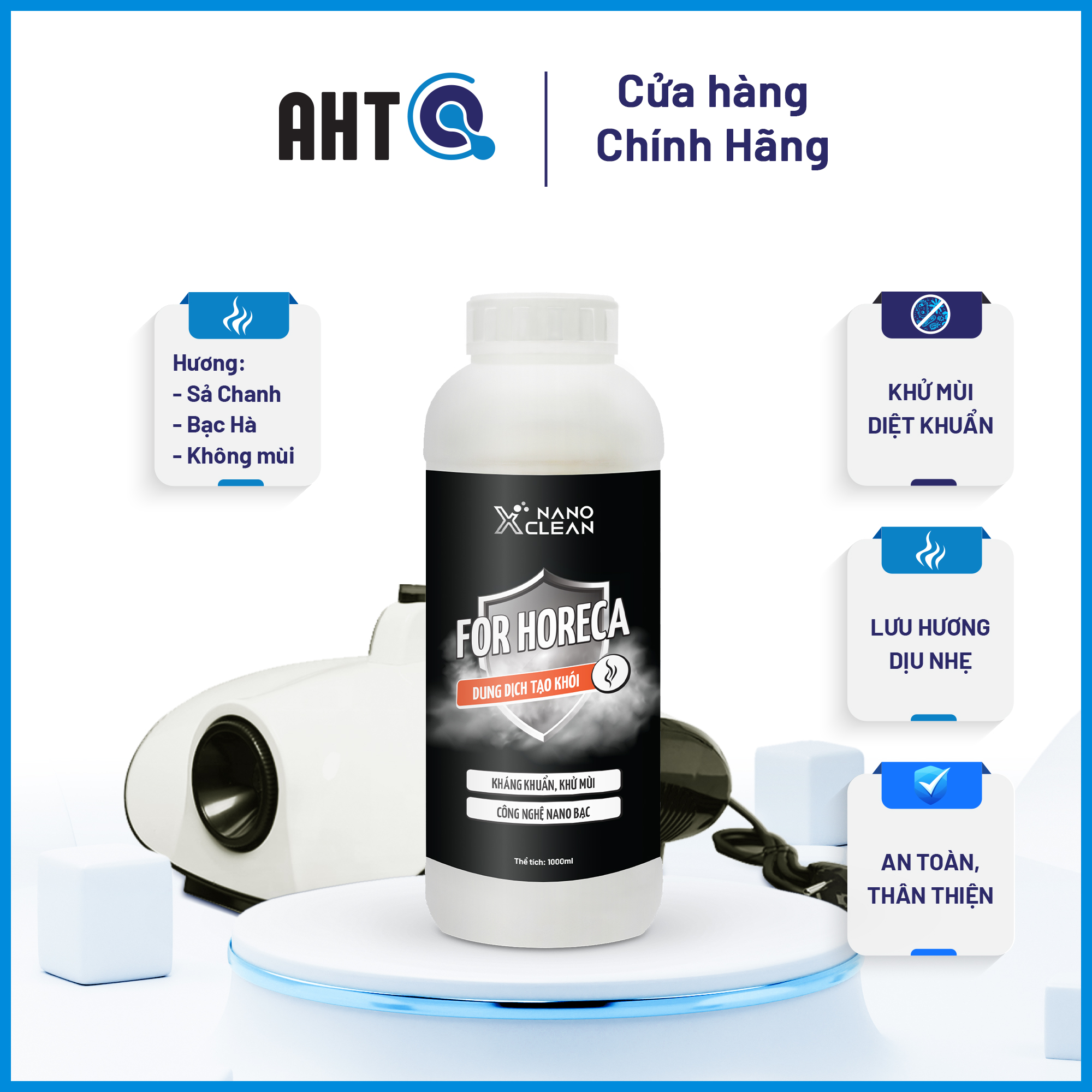 Dung dịch tạo khói dung dịch phun khói khử mùi ô tô, xe hơi Nano Xclean-Diệt Khuẩn Khử Mùi Không Gian Nhà Ở Công Ty Nhà Hàng Khử Mùi Hôi Mốc - Nano Bạc AHT Corp (AHTC) 1000ml