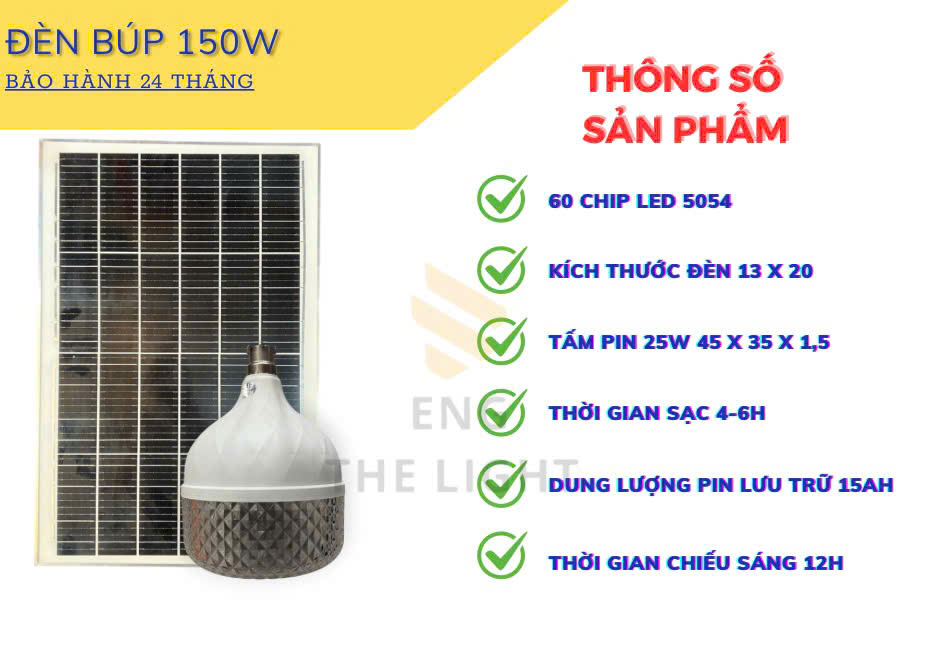 ĐÈN LED NĂNG LƯỢNG MẶT TRỜI- ĐÈN BÚP 150W