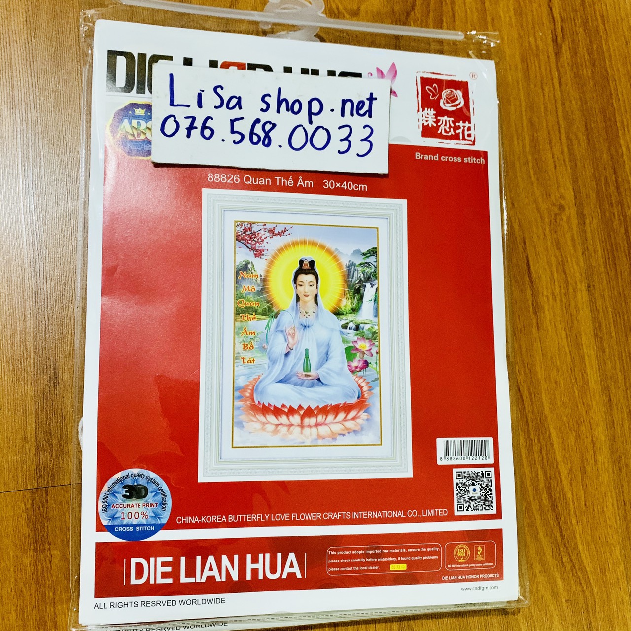Tranh thêu chữ thập PHẬT QUAN ÂM 30x40cm chưa thêu 3d lp5176  88826