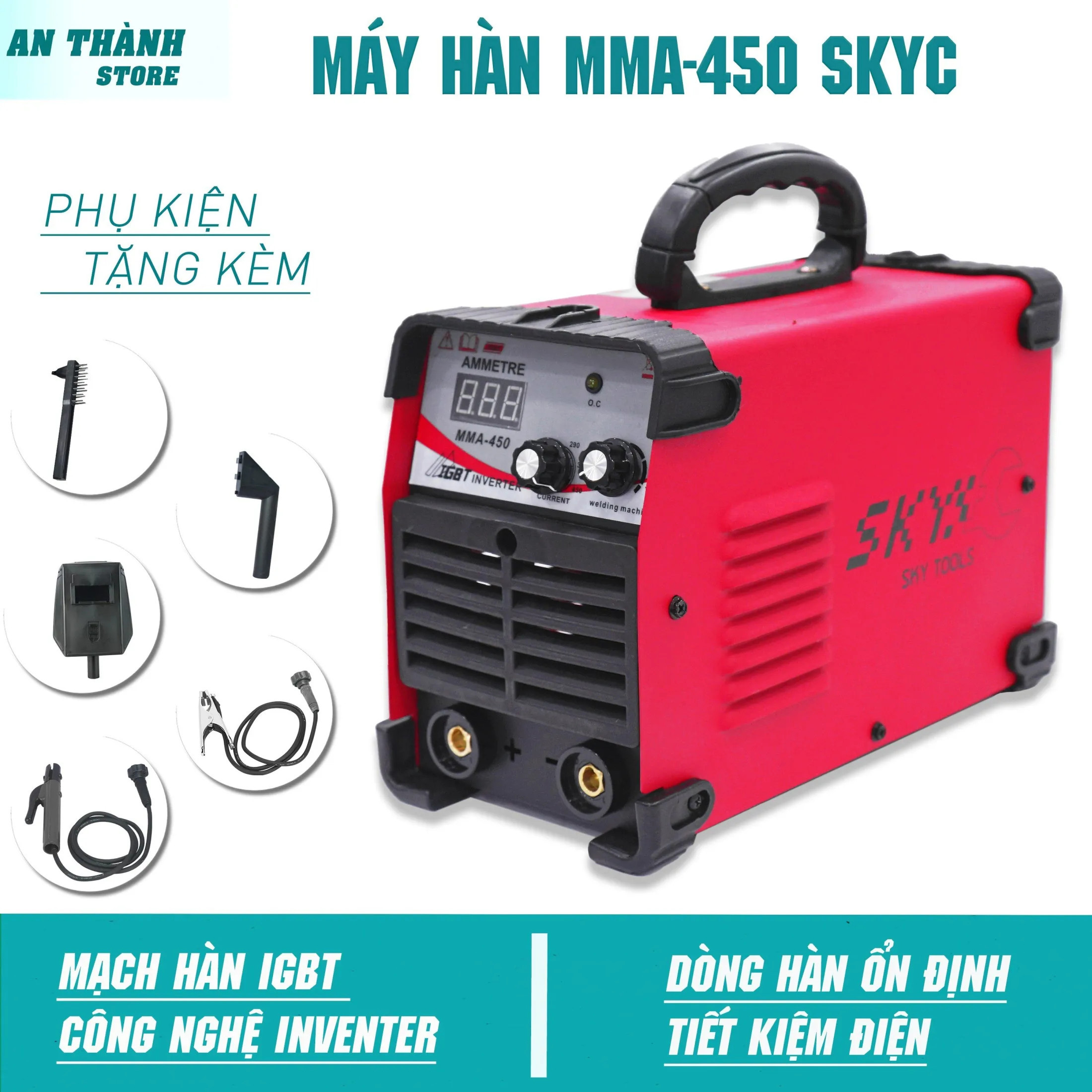 Máy hàn điện tử mini MMA450 hàn kéo que 3.2ly, Máy hồ quang que inox cam kết 100% lõi đồng