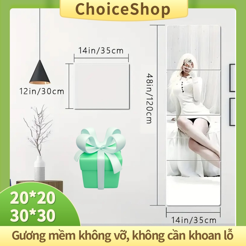 Gương Toàn Thân Dán Tường Gương Dán Tường Dán Tường Chống Vỡ Soi Toàn Thân, Dán Tủ Quần áo, Hình Vuông