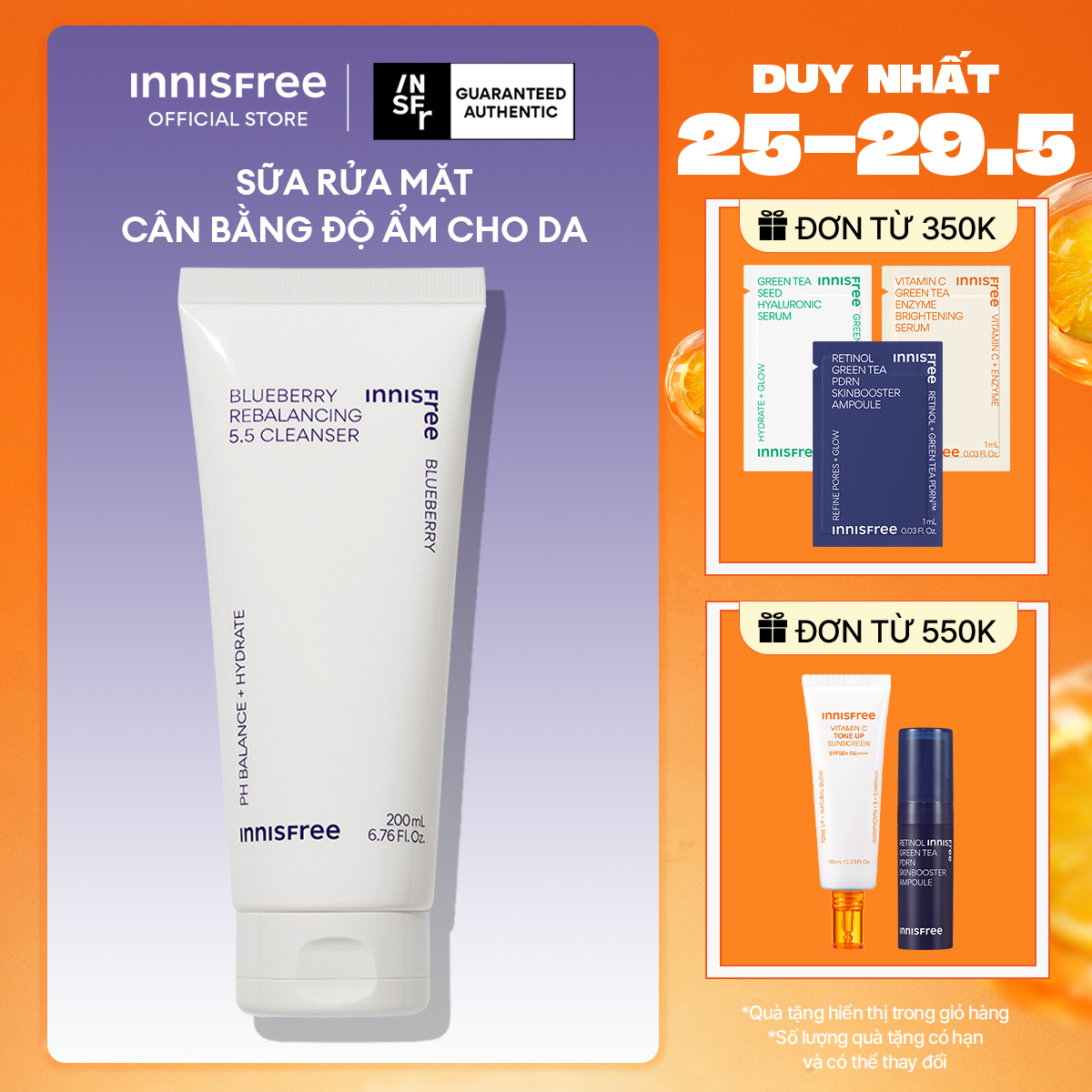 Sữa rửa mặt cân bằng giữ ẩm da INNISFREE Blueberry Rebalancing 5.5 Cleanser