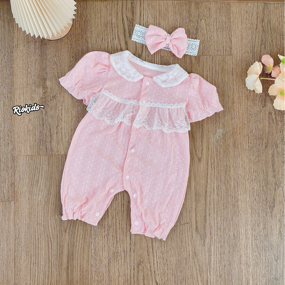 BD273 Bodysuit áo liền quần cotton hồng RIOKIDS cho bé gái sơ sinh đầy tháng thôi nôi
