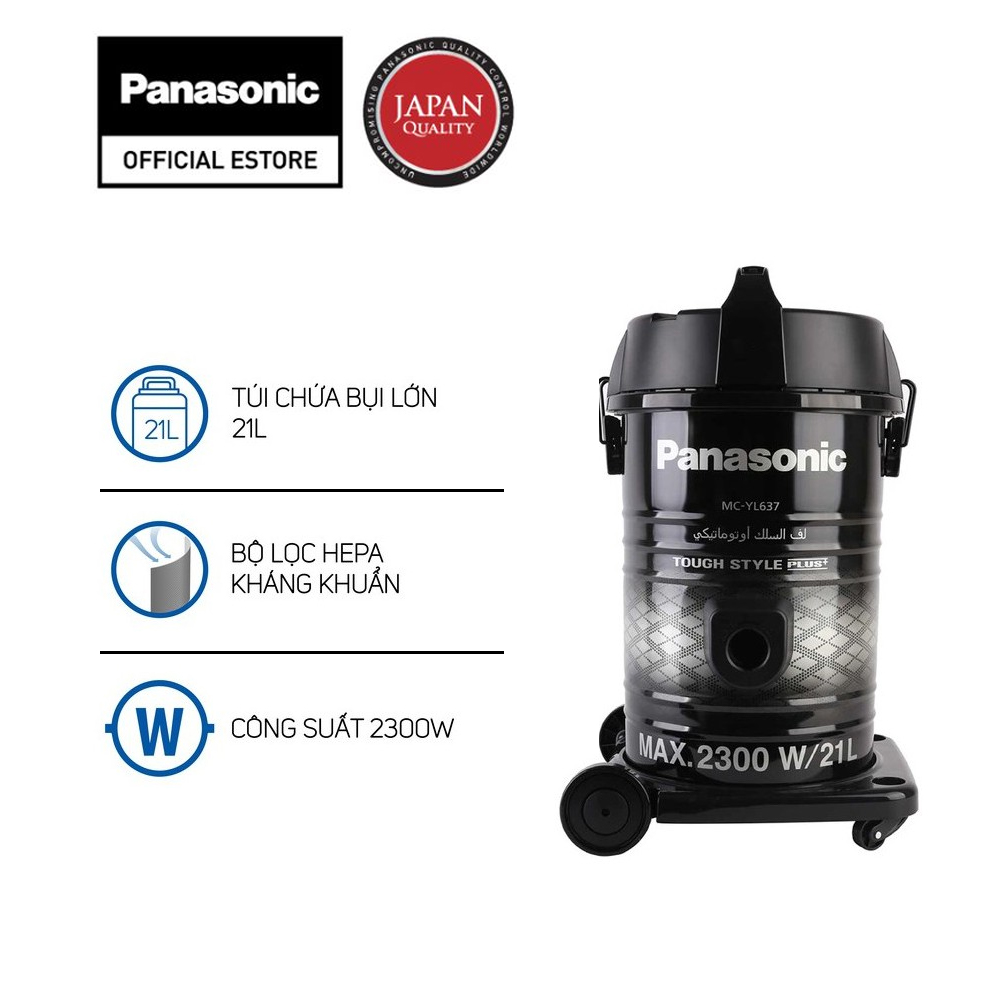 Máy hút bụi Công nghiệp Panasonic MC-YL637SN49 - Dung tích chưa bụi lớn 21L, bộ lọc kháng khuẩn khử mùi - Bảo hành chính hãng 12 tháng