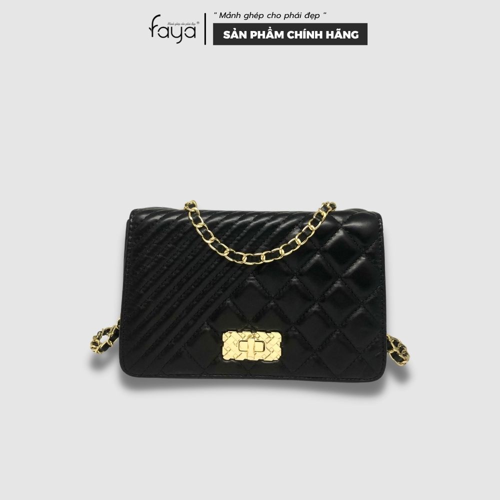 Faya - Túi xách đi tiệc chần ô khóa xoay ánh kim sang trọng T1152