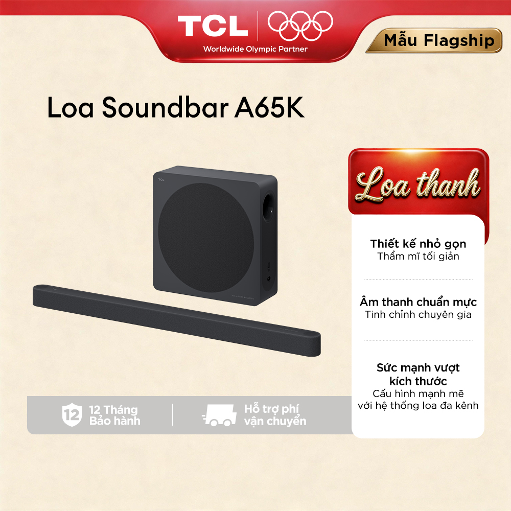 【LOA SOUNDBAR】Loa Soundbar TCL A65K Thiết Kế Nhỏ Gọn - Âm Thanh Bùng Nổ - Hàng Chính Hãng - Bảo Hành 12 tháng