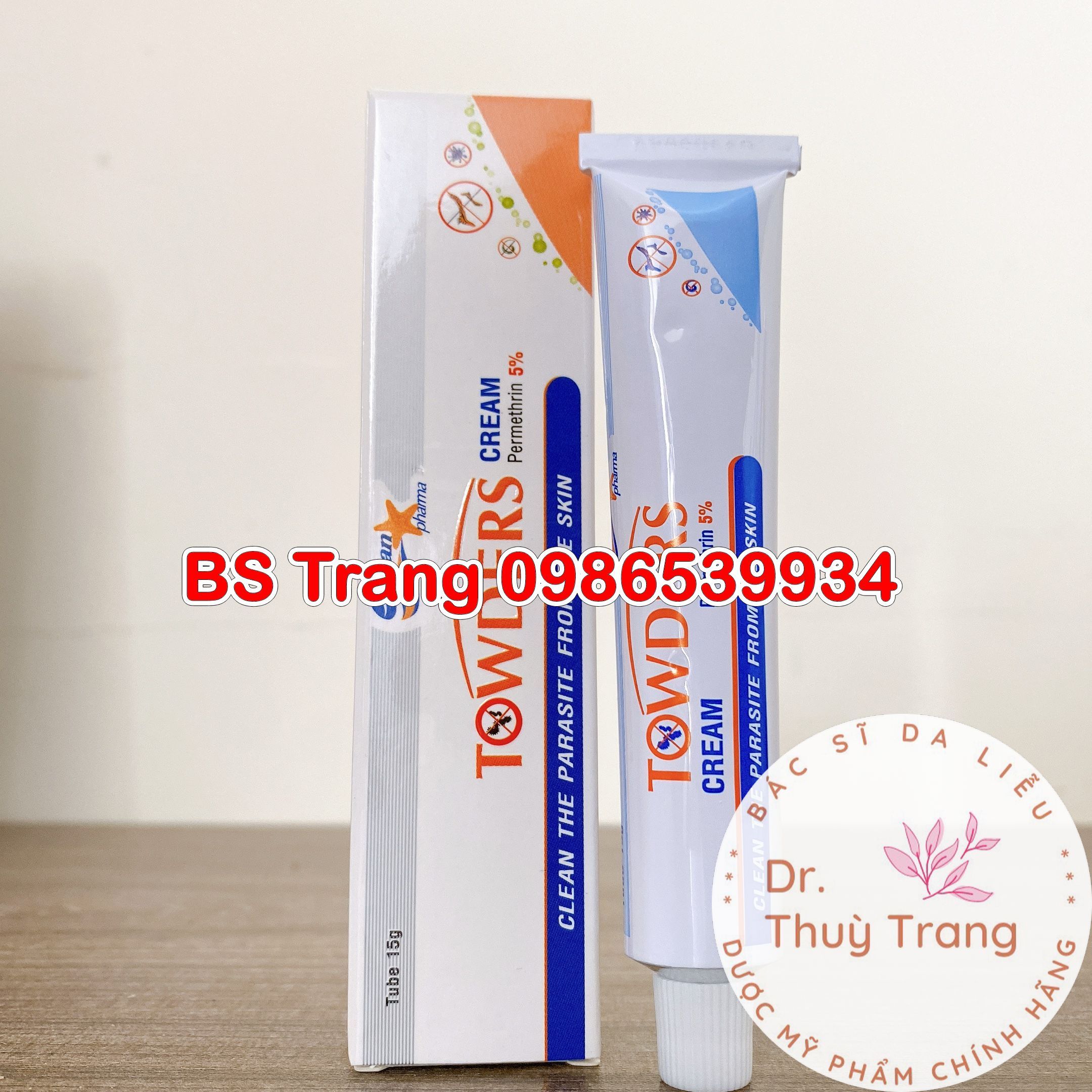 Towders cream 15g Xịt ghẻ, ngứa, Làm sạch các loại ký sinh trùng khỏi da
