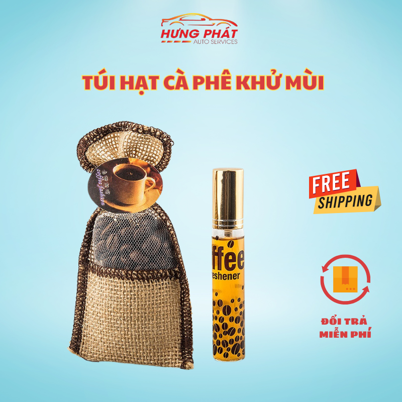[ TẶNG KÈM TINH DẦU] Túi Hạt Cà Phê Khử Mùi Treo Xe Ô Tô, Tinh Dầu Treo Xe Hơi - Hưng Phát Auto