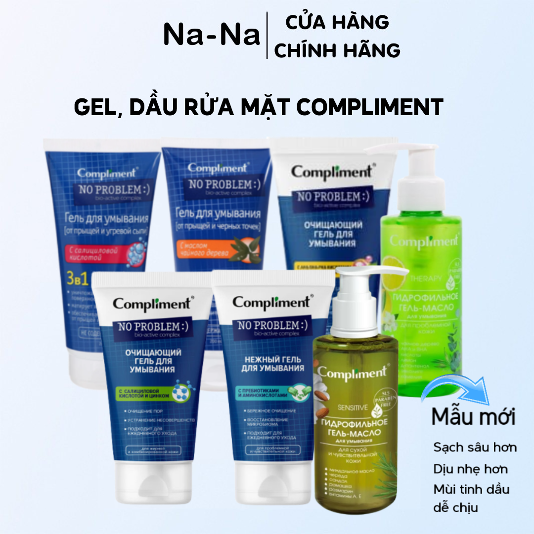 Gel rửa mặt Compliment No Problem 200ml thành phần BHA giúp làm sạch sâu, giảm mụn, không làm khô da