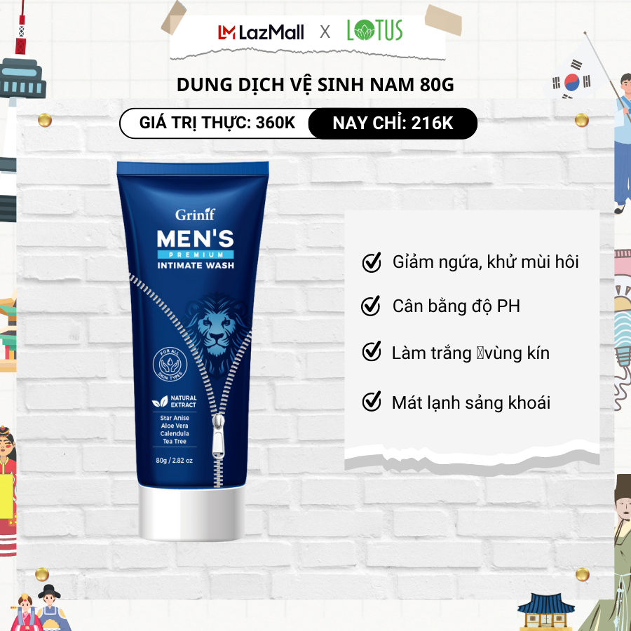 Dung dịch vệ sinh nam giới Hàn Quốc Grinif Men's Premium Intimate Wash 80g