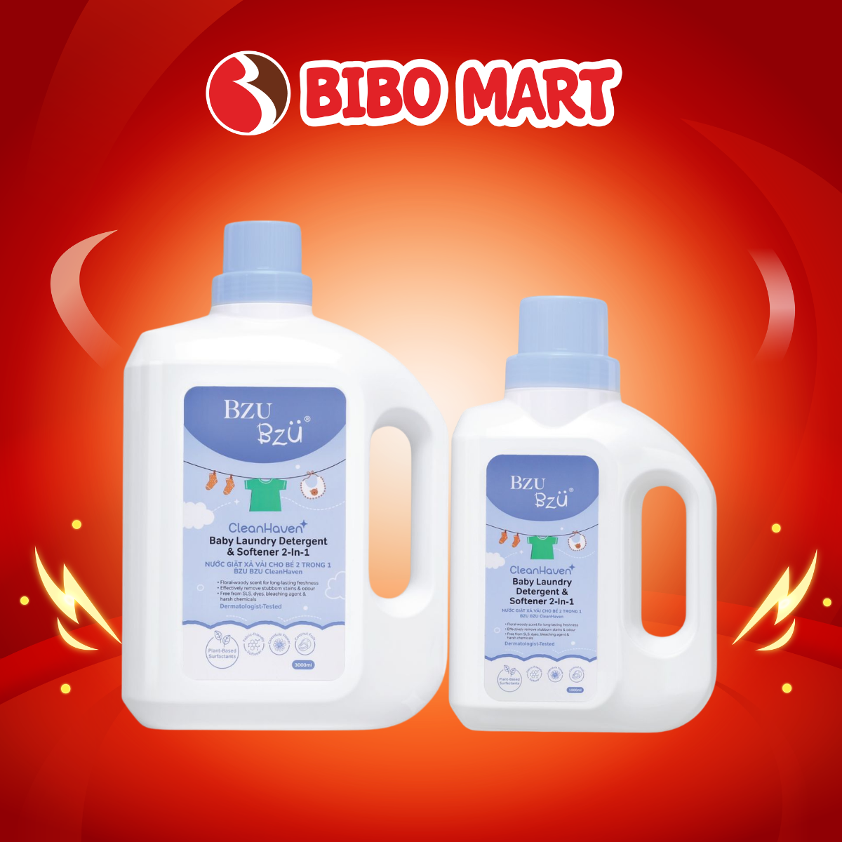 Nước giặt xả vải 2in1 BZU BZU Cleanhaven Dịu Nhẹ Sạch Sâu An Toàn Cho Da Nhạy Cảm - Bibo Mart